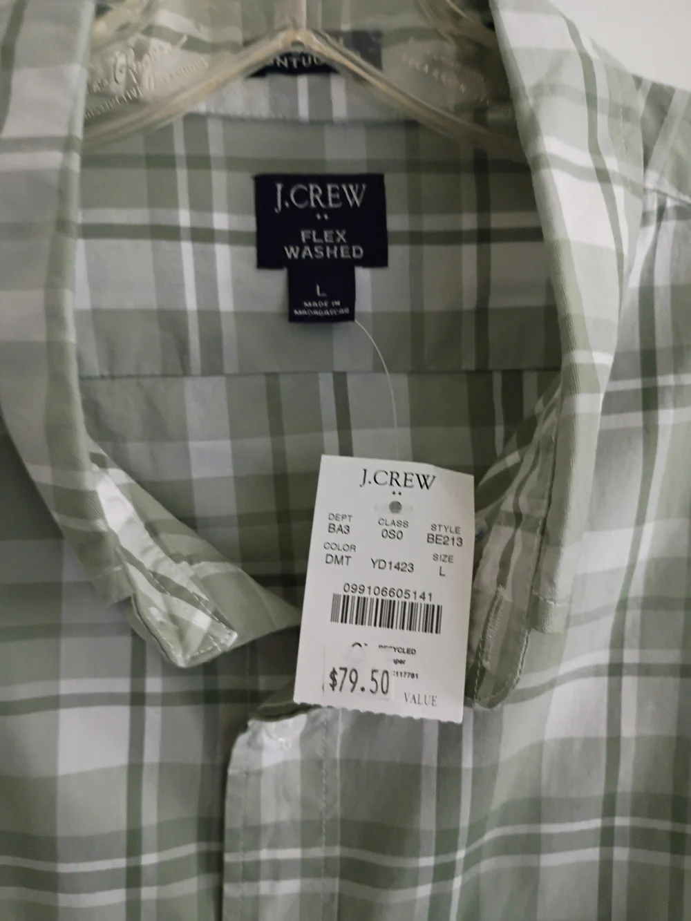 J. Crew Green and White Plaid Button-Down Shirt